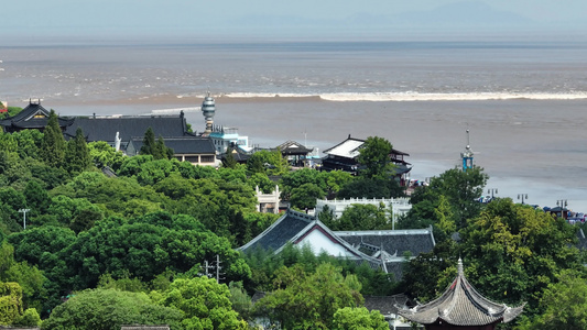 钱塘江浙江著名景点浪潮航拍大浪视频