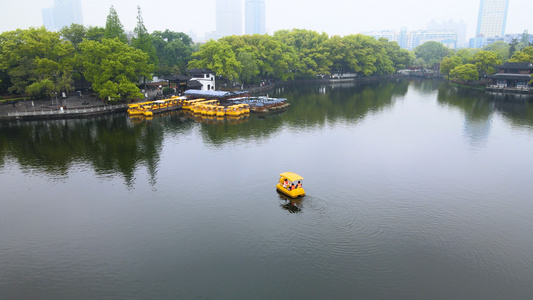 宁波5A风景区月湖游船航拍合集4K视频