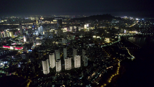 青岛五四广场商务区夜景航拍视频