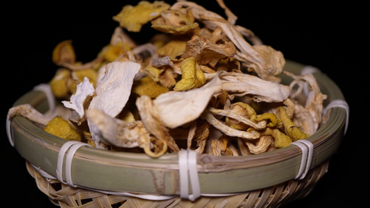 东北特产鸡油菌干蘑菇黄金股小黄蘑菇榆黄蘑视频