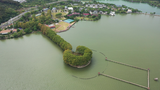 航拍武汉东湖景区后湖线团山驿站湖中林荫路视频