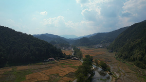 航拍湖南邵阳5A级旅游景区崀山山脚下乡村农业农田4k素材59秒视频