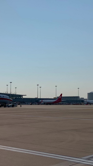 浦东机场停机坪实拍实拍合集航空运输42秒视频