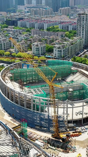 多角度航拍建设中的2022年亚运会羽毛球场馆合集施工现场65秒视频