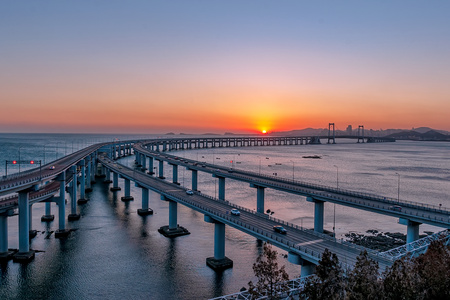 大连星海湾大桥日落延时摄影视频