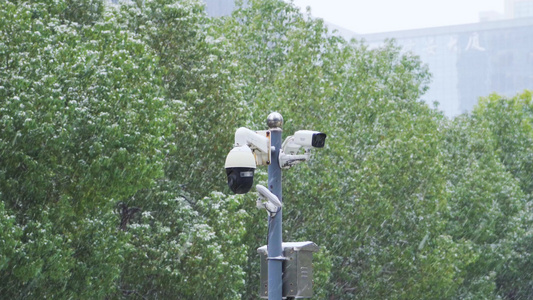 4K实拍雪景大雪天气雪中摄像头视频