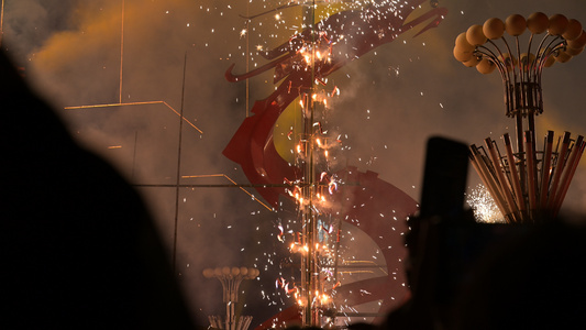 合集广东民俗新年庆祝揭阳乔林烧火龙烟火现场4k素材视频