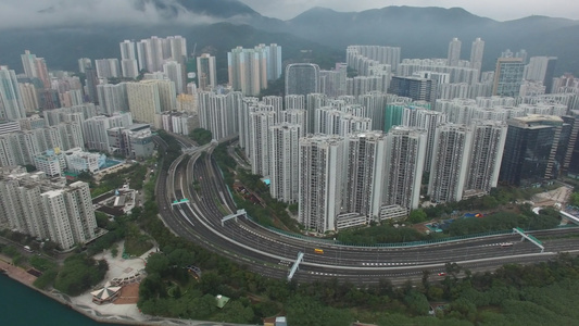 航拍香港郊区高层建筑鸟瞰视角视频