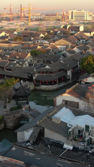 航拍清晨安静的西塘古镇风光视频浙江旅游48秒视频