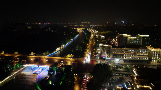 扬州城市街道夜景航拍视频