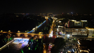 扬州城市街道夜景航拍57秒视频