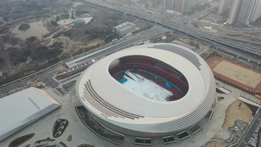 航拍河南郑州奥林匹克体育中心露天体育场运动馆视频