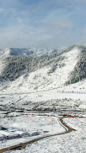 航拍高原山脉雪景视频高海拔视频