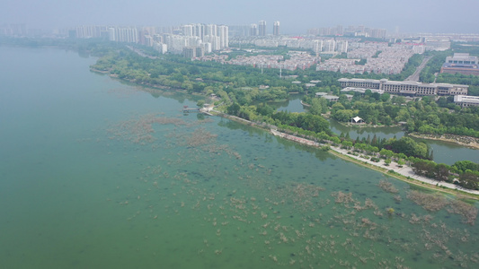 航拍河南平顶山市白龟湖湿地公园白龟山水库视频