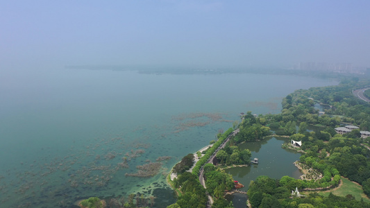 航拍河南平顶山市白龟湖湿地公园白龟山水库视频