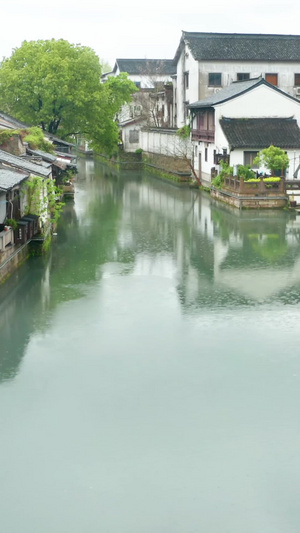 航拍雨天的绍兴仓桥直街景区古建筑39秒视频