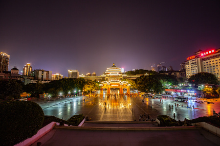 重庆市人民大礼堂夜景延迟拍摄视频