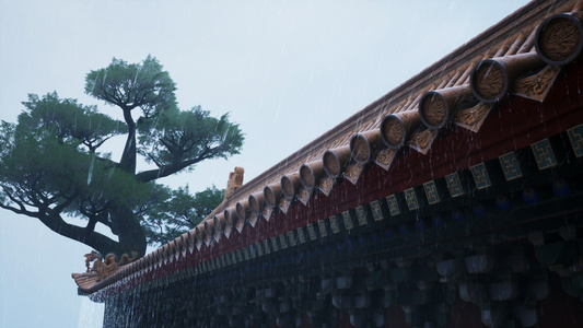 中国风屋檐下雨视频视频