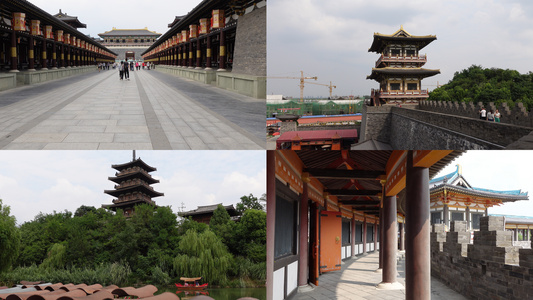 中国唐城影视基地古建筑群4k素材视频
