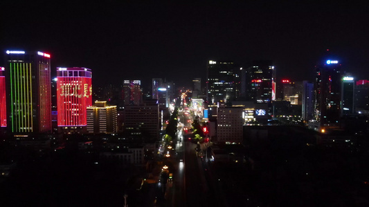 航拍河北石家庄城市夜景视频