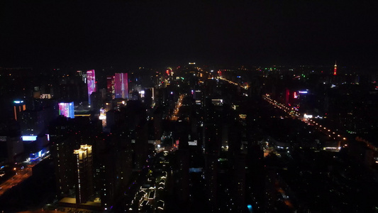 航拍河北石家庄城市夜景视频