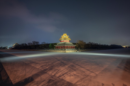 北京故宫角楼夜晚雪景8K延时视频