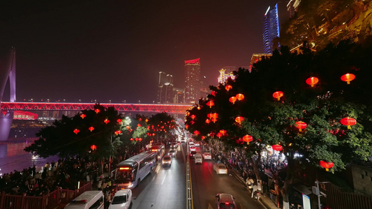 重庆夜景洪崖洞人群视频