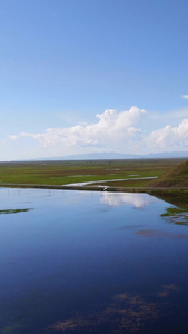 航拍高原湿地湖泊自驾旅游视频