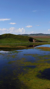 航拍高原湿地湖泊自然风光视频