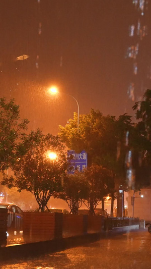 慢镜头升格拍摄素材城市天气雨天夜景暴雨街景灯光慢动作57秒视频