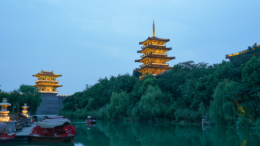 8k素材延时摄影中国唐城青龙寺建筑夜景视频