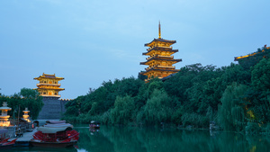 8k素材延时摄影中国唐城青龙寺建筑夜景11秒视频