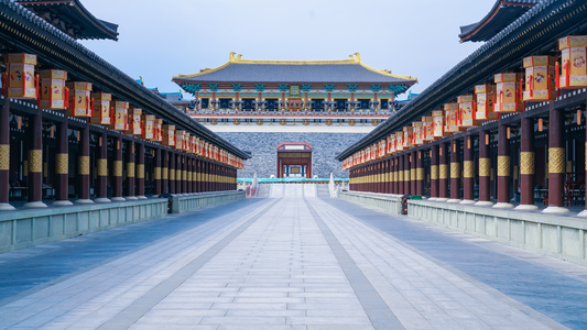8k素材延时摄影中国唐城旅游文化网红景区视频
