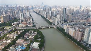 4k高清航拍广州荔湾区人民桥城市建筑风光50秒视频