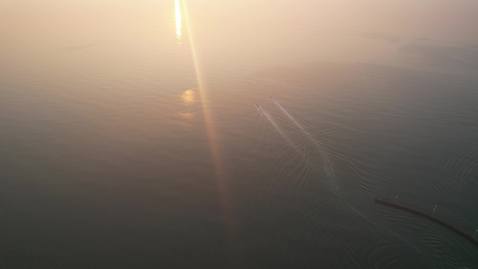 海边清晨日出彩霞迷雾航拍 视频