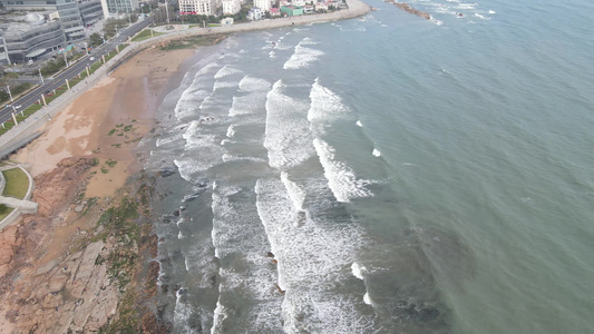 航拍自然风光海洋沙滩海浪礁石 视频