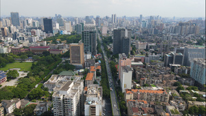 4k高清航拍广州越秀区城市建筑群天际线城市交通46秒视频
