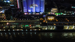 4k高清航拍广州珠江边有轨电车交通珠江边夜景 42秒视频