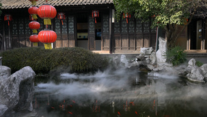 烟雾飘渺中国园林池塘实拍4K42秒视频