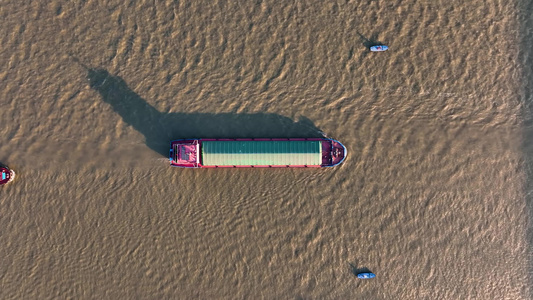 航拍南京长江大桥下繁忙的航道船舶视频