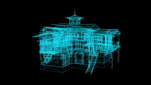 房屋的电线框架模型3D翻接21秒视频