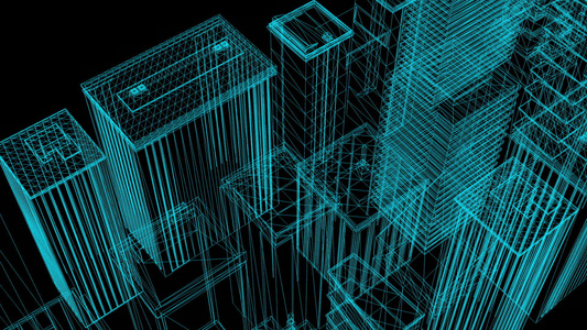 城市电线框架模型动画3D视频