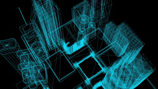 城市电线框架模型动画3D视频
