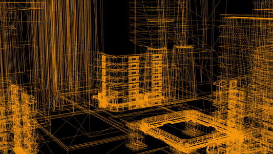 城市电线框架模型动画3D视频