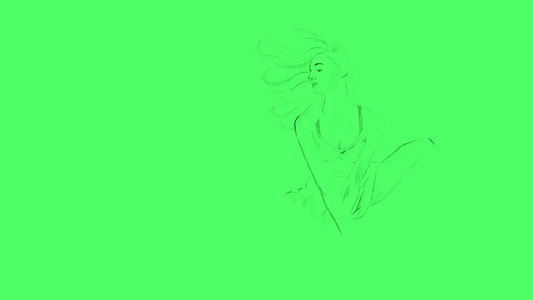 绘制优雅芭蕾舞的动画用黑白写成绿色屏幕上最微小的风格视频