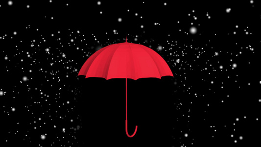 红伞在黑白背景的雨滴下动画A视频