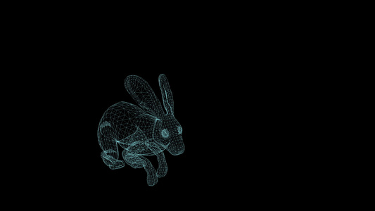 黑底兔子在黑背景下运行的电线框架动画视频