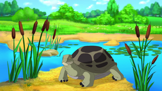 池塘附近的绿海龟视频