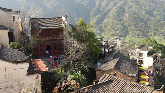 中国最美乡村江西婺源篁岭古建筑群秋天风景4k旅游素材视频