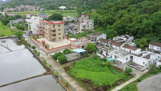 黄陂坑水库下民宿农田航拍视频